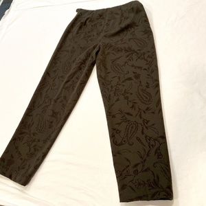 Talbots Dark Sage Flocked Paisley Design Pants Sz 10